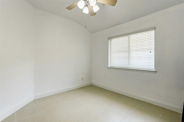 316 Magnolia Way, League City, TX 77573 - unfurnished room with vaulted ceiling, a ceiling fan, baseboards, and light tile patterned floors