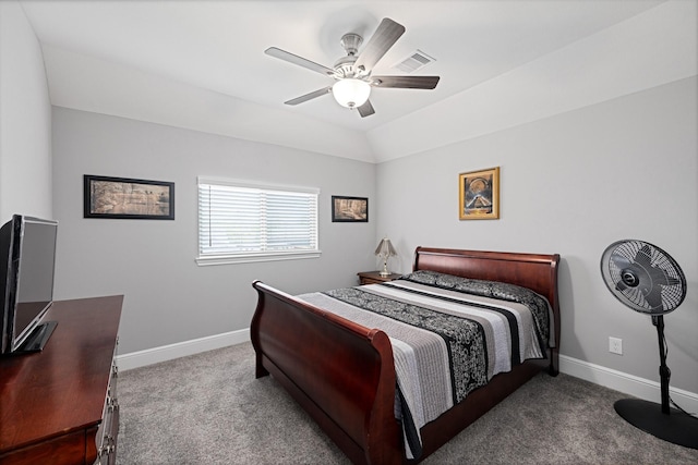 13630 E Palomino Lake Cir, Cypress, TX 77429 - bedroom with carpet flooring, vaulted ceiling, a ceiling fan, and a desk