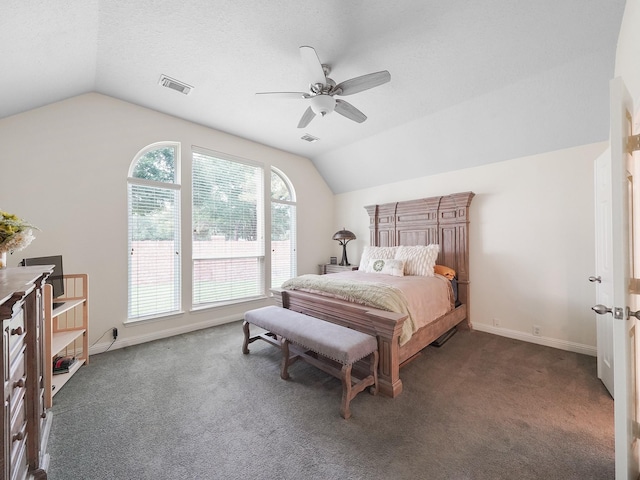 24602 Windemere Park Ct, Katy, TX 77494 - bedroom with vaulted ceiling, carpet, baseboards, and a ceiling fan