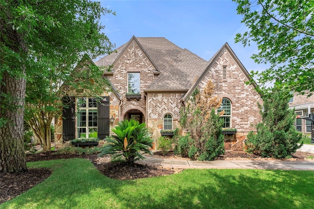 119 W Valera Ridge Pl, Spring, TX 77389 - english style home with brick siding, a front lawn, and roof with shingles