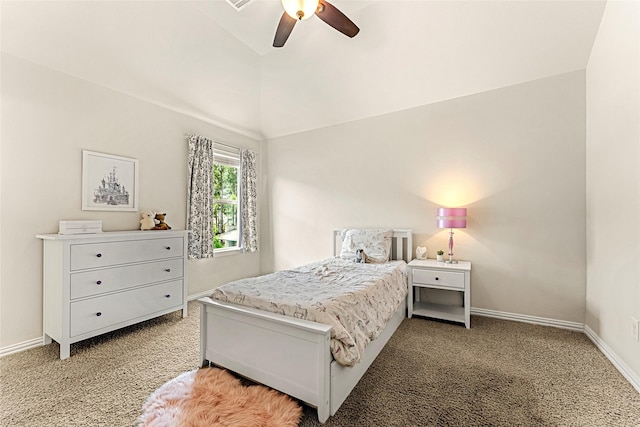 119 W Valera Ridge Pl, Spring, TX 77389 - bedroom featuring light colored carpet, vaulted ceiling, baseboards, and ceiling fan