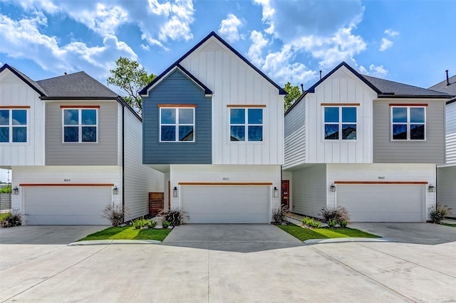 1824 W Tidwell Rd, Houston, TX 77091 - view of front of house featuring an attached garage, board and batten siding, and concrete driveway
