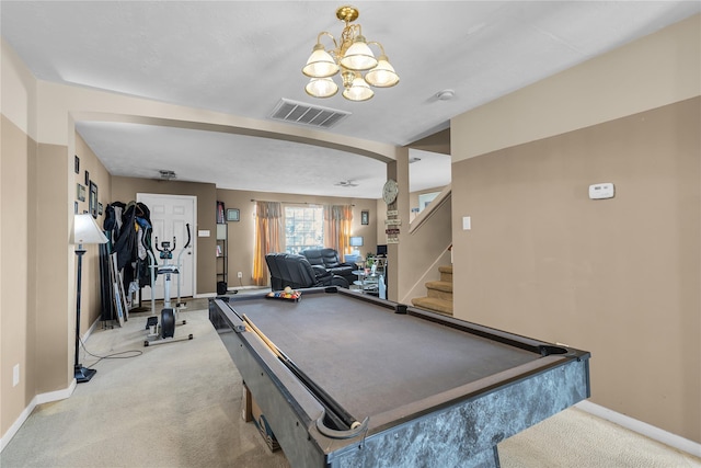11735 Alief Clodine Rd Unit 34, Houston, TX 77072 - playroom featuring carpet flooring, a chandelier, baseboards, and arched walkways
