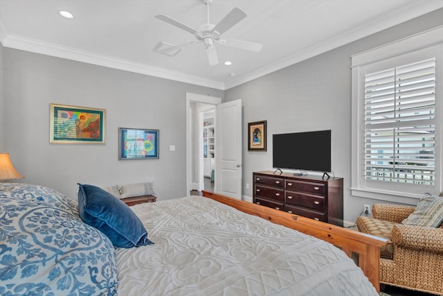 9 Broad St, Galveston, TX 77554 - bedroom with ornamental molding, recessed lighting, and a ceiling fan