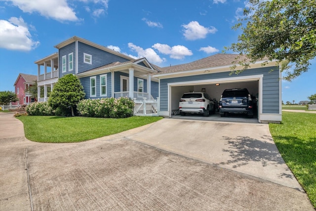 9 Broad St, Galveston, TX 77554 - view of front of house with driveway, a front yard, a garage, and a porch