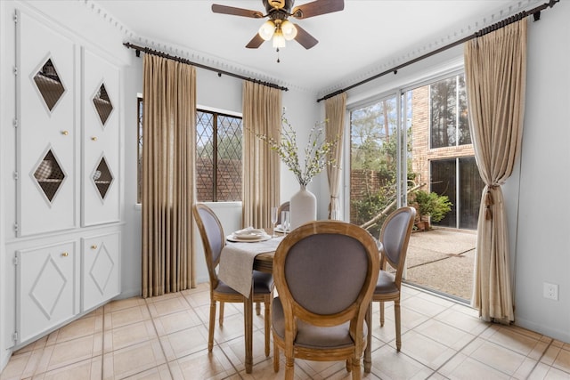 1518 S Gessner Rd, Houston, TX 77063 - dining area with plenty of natural light, ceiling fan, and light tile patterned floors