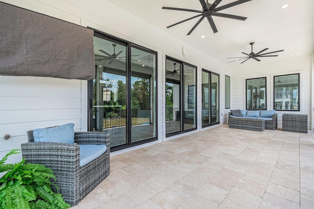 111 Seagull Path, Point Blank, TX 77364 - view of patio featuring a ceiling fan and outdoor lounge area