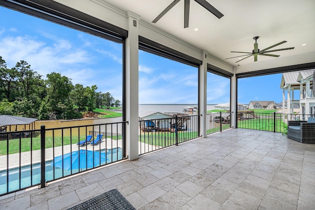 111 Seagull Path, Point Blank, TX 77364 - unfurnished sunroom featuring a ceiling fan
