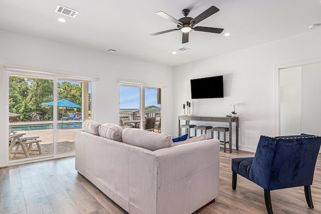 111 Seagull Path, Point Blank, TX 77364 - living room with ceiling fan, light wood-type flooring, and recessed lighting