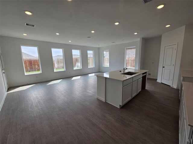 10606 Autumn Trace Dr, Beasley, TX 77417 - kitchen featuring a sink, dark wood finished floors, open floor plan, plenty of natural light, and recessed lighting