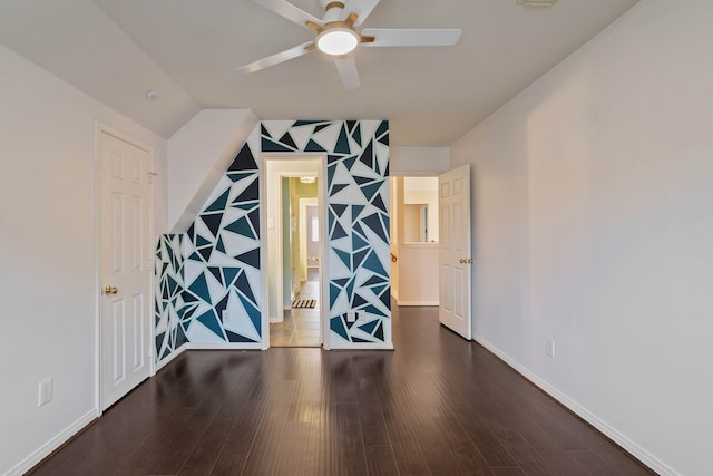 31335 Bearing Star Ln, Tomball, TX 77375 - empty room featuring ceiling fan, wood finished floors, and lofted ceiling
