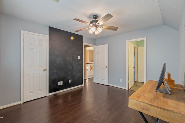 31335 Bearing Star Ln, Tomball, TX 77375 - unfurnished office with a ceiling fan, wood finished floors, and vaulted ceiling