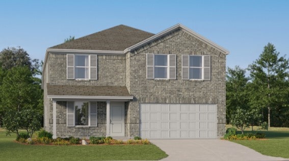 3064 Wild Dunes Dr, Katy, TX 77493 - view of front of home featuring driveway, a garage, a front yard, and brick siding