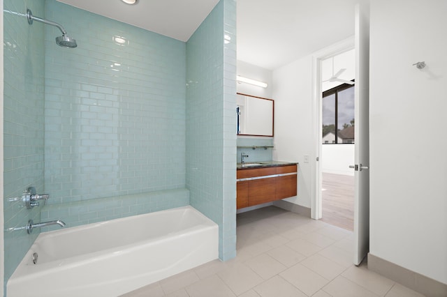 1518 Bayram Dr, Houston, TX 77055 - bathroom with a tub, tile patterned flooring, vanity, and a shower
