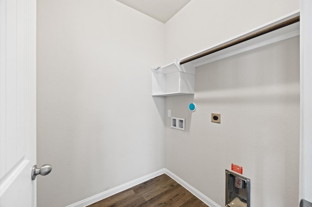 14008 Paddlefish Dr, Conroe, TX 77384 - laundry area with electric dryer hookup, dark wood-type flooring, and hookup for a washing machine