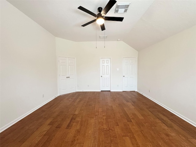 30611 Pinemill Hollow Dr, Spring, TX 77386 - unfurnished bedroom with vaulted ceiling, wood finished floors, baseboards, and ceiling fan