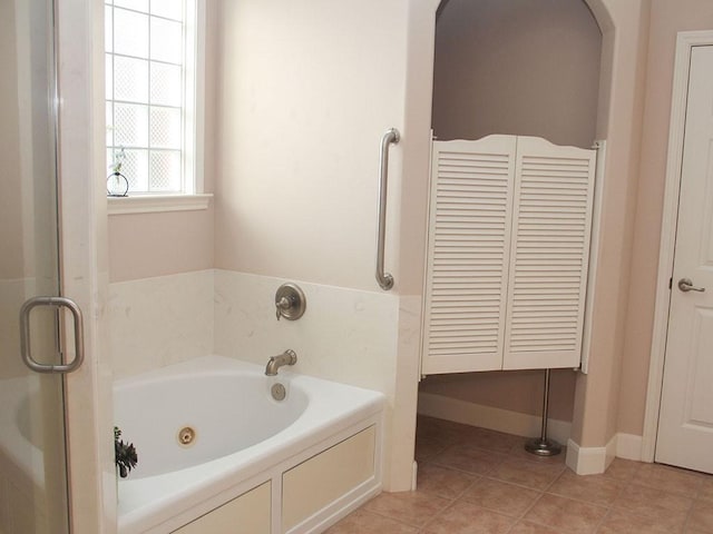 2862 Dees Cir, Sealy, TX 77474 - bathroom featuring a jetted tub, tile patterned flooring, and a shower stall
