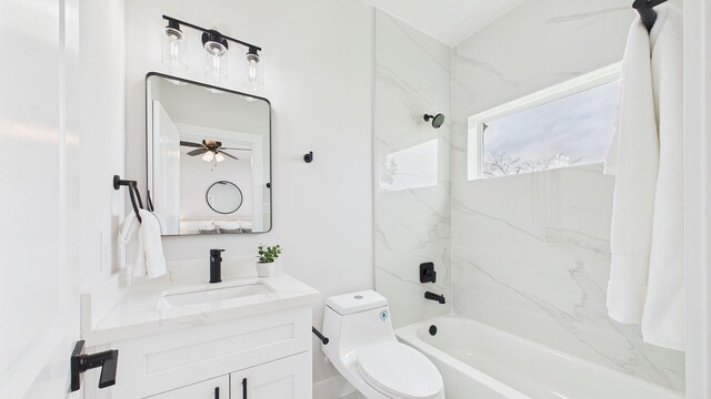 1813 Brooks St, Houston, TX 77026 - bathroom with vanity, shower / tub combination, toilet, and ceiling fan