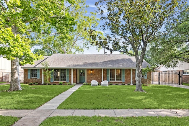 10715 Piping Rock Ln, Houston, TX 77042 - ranch-style house with a gate, brick siding, and a shingled roof