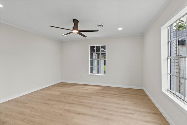 3805 19th St N, Texas City, TX 77590 - unfurnished room featuring ornamental molding, a ceiling fan, recessed lighting, light wood-style flooring, and baseboards