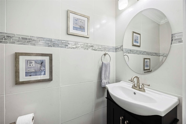 16019 Juniper Grove Dr, Houston, TX 77084 - bathroom featuring vanity and tile walls