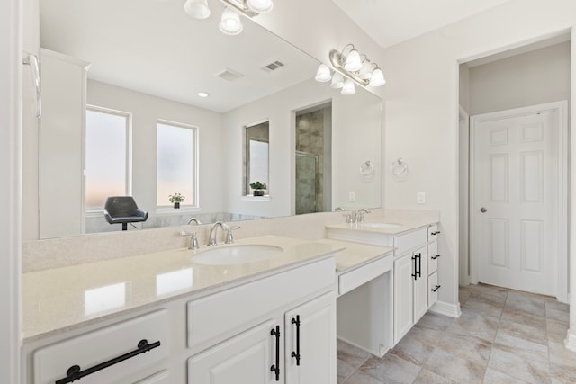 9414 Peralta Creek Ct, Cypress, TX 77433 - full bathroom featuring double vanity, a stall shower, and baseboards