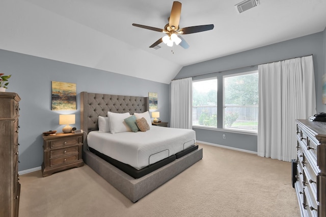 2103 Gaylin Hills Ct, Spring, TX 77386 - bedroom with light carpet, vaulted ceiling, and ceiling fan