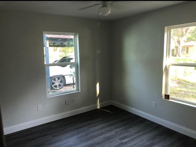 5223 Windemere St, Houston, TX 77033 - unfurnished room featuring a ceiling fan, healthy amount of natural light, and dark wood-style floors