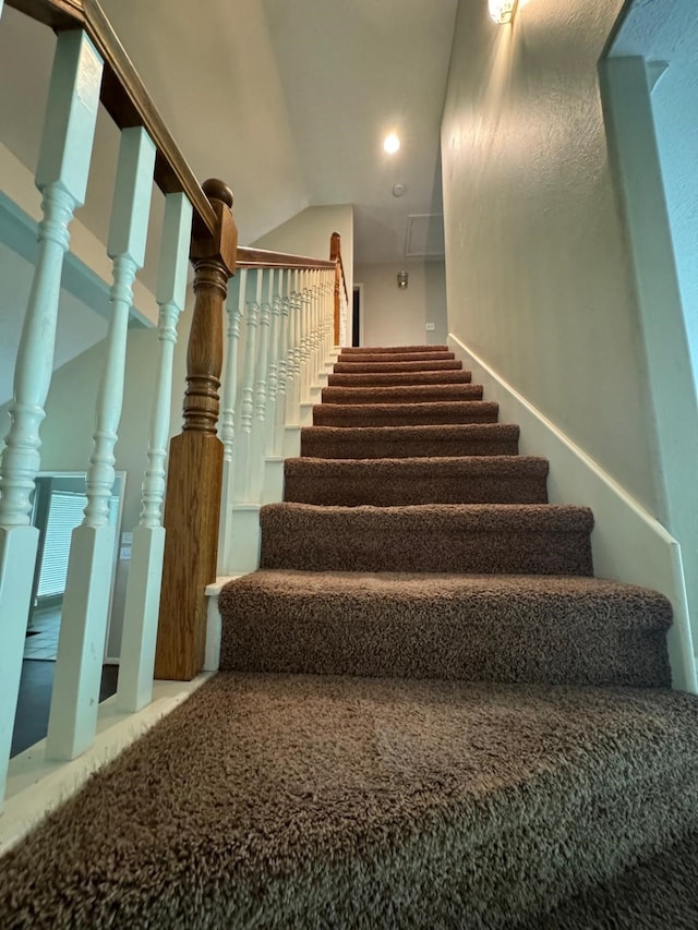 2232 Stableridge Dr, Conroe, TX 77384 - staircase with lofted ceiling