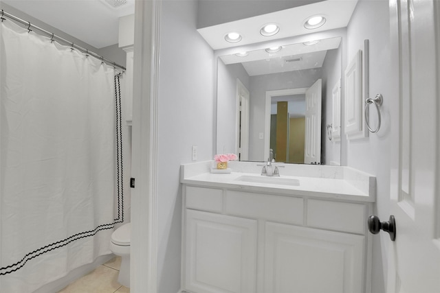 14806 Cantwell Bnd, Cypress, TX 77429 - bathroom featuring tile patterned floors, vanity, recessed lighting, and a shower with shower curtain
