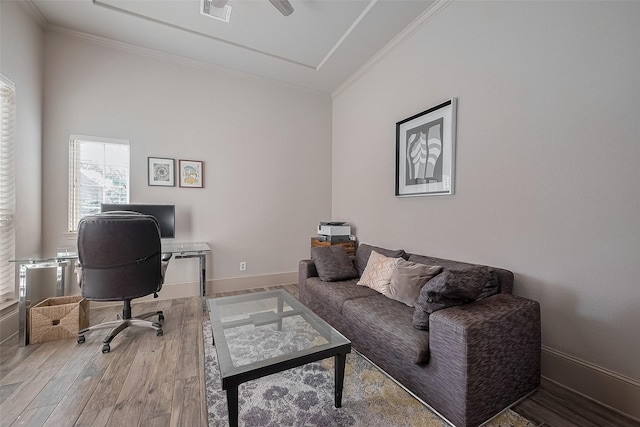 13707 Rivendell Crest Ln, Cypress, TX 77429 - office with crown molding and light wood-style floors