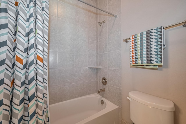 13707 Rivendell Crest Ln, Cypress, TX 77429 - bathroom with shower / tub combo with curtain and toilet