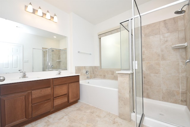 14623 Monterey Cypress Dr, Houston, TX 77068 - full bath with a stall shower, a garden tub, double vanity, and tile patterned flooring