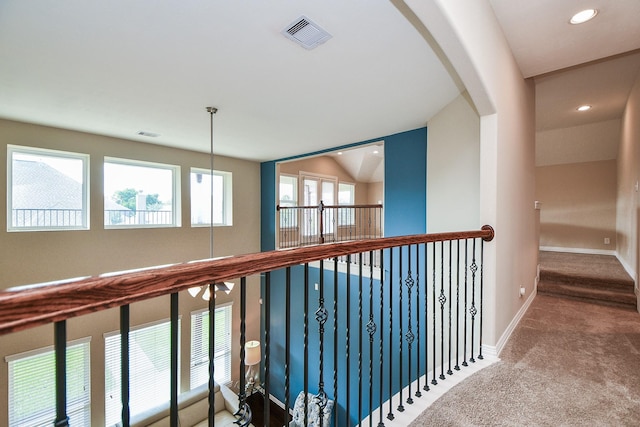 26706 Grey Swan Dr, Katy, TX 77494 - hallway with carpet, arched walkways, baseboards, and recessed lighting