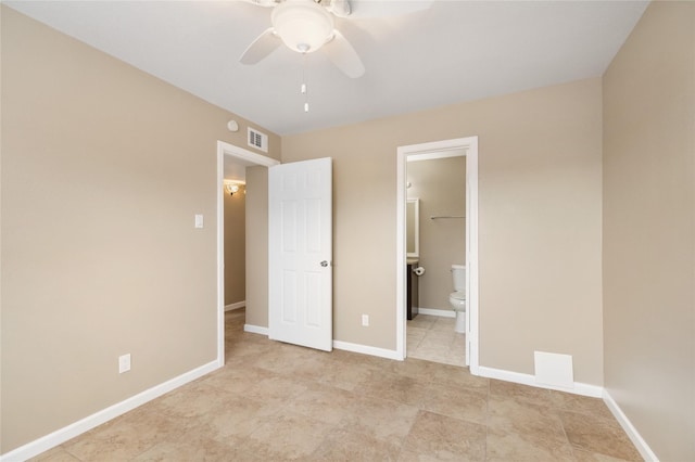16111 Aspenglenn Dr Unit 803, Houston, TX 77084 - unfurnished bedroom featuring ensuite bathroom, baseboards, light tile patterned floors, and ceiling fan