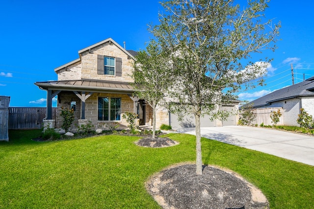 31142 Crescent Hill Dr, Fulshear, TX 77441 - view of front of property with a standing seam roof, driveway, and stone siding