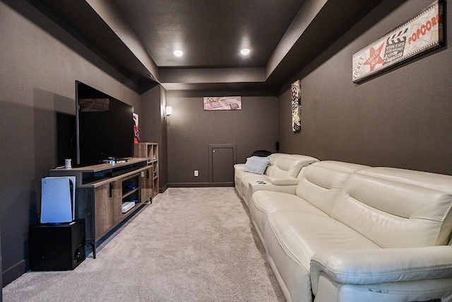31142 Crescent Hill Dr, Fulshear, TX 77441 - carpeted home theater featuring a raised ceiling, baseboards, and recessed lighting