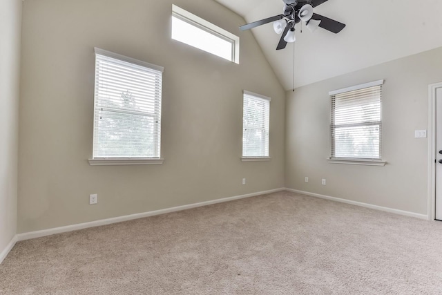 162 Cheswood Forest Pl, Montgomery, TX 77316 - unfurnished room featuring carpet floors, ceiling fan, baseboards, and high vaulted ceiling