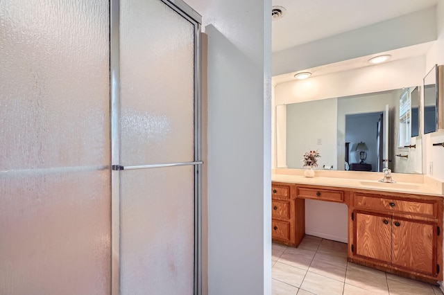 131 Park Dr, Point Blank, TX 77364 - bathroom featuring tile patterned flooring, an enclosed shower, and vanity
