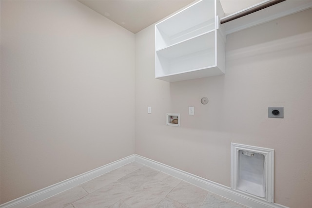 3519 Brampton Island Dr, Katy, TX 77494 - washroom with hookup for a gas dryer, electric dryer hookup, hookup for a washing machine, baseboards, and light marble finish floors