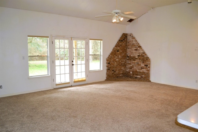 17551 W Fm 1097th Rd, Montgomery, TX 77356 - unfurnished living room with carpet floors, vaulted ceiling, and a ceiling fan