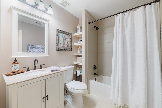 2238 Sterling Oaks Dr, Rosharon, TX 77583 - full bathroom with toilet, vanity, shower / bath combination with curtain, and tile patterned floors