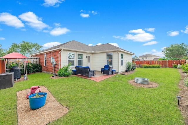 2238 Sterling Oaks Dr, Rosharon, TX 77583 - rear view of property with a patio, outdoor lounge area, and a gazebo