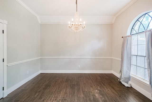 10402 Hondo Hill Rd, Houston, TX 77064 - spare room with a chandelier, dark wood-type flooring, crown molding, and baseboards