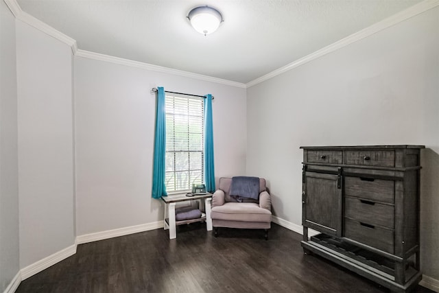 10402 Hondo Hill Rd, Houston, TX 77064 - living area with dark wood-type flooring, ornamental molding, and baseboards