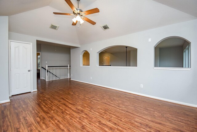 1638 Brookstone Ln, Sugar Land, TX 77479 - spare room with a ceiling fan, wood finished floors, baseboards, and high vaulted ceiling