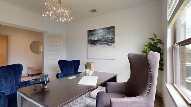 3539 Gore Creek Dr, Katy, TX 77494 - office space with a chandelier and wood finished floors