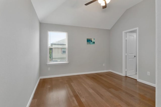 414 Armstrong St, Houston, TX 77029 - empty room featuring vaulted ceiling, a ceiling fan, wood finished floors, and baseboards