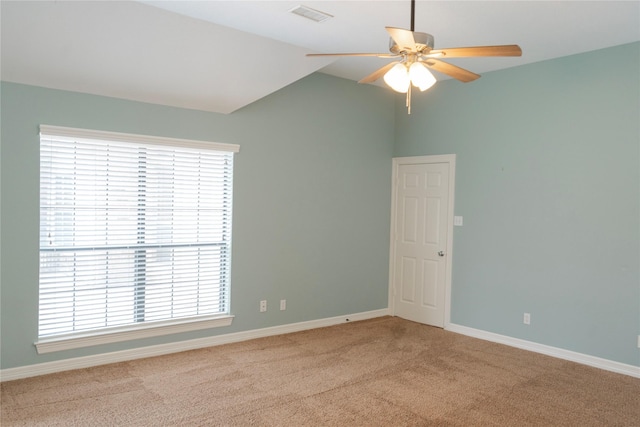 1818 Janell Rene Cir, Deer Park, TX 77536 - unfurnished room with ceiling fan, light carpet, healthy amount of natural light, lofted ceiling, and baseboards