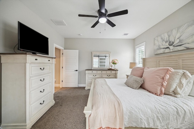 25747 Beaver Run Dr, Huffman, TX 77336 - bedroom with dark carpet, ceiling fan, and baseboards